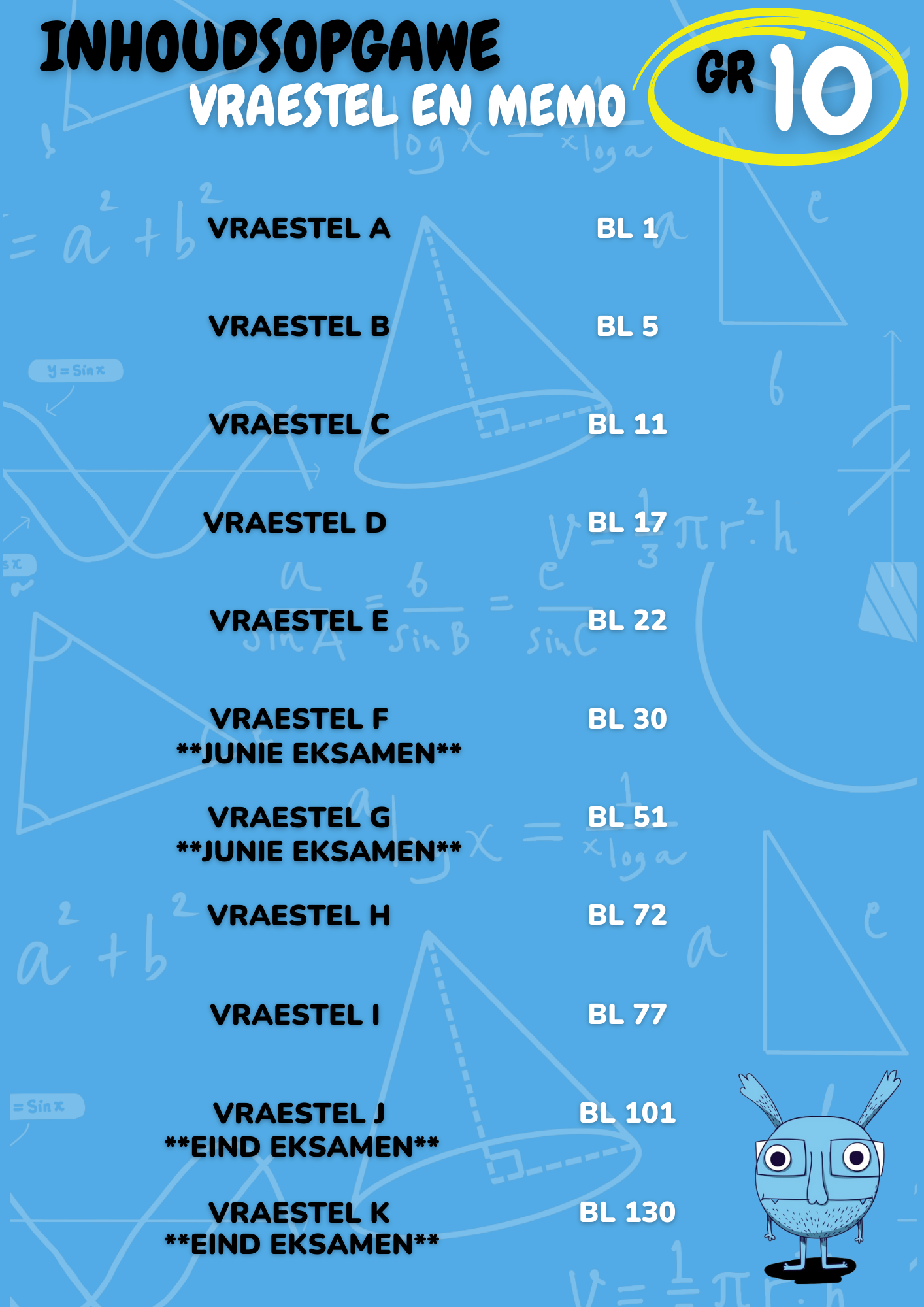 WERKBOEK: Gr10 Eksamen TJOM VRAESTEL & MEMO (*slegs GEWONE WISKUNDE)